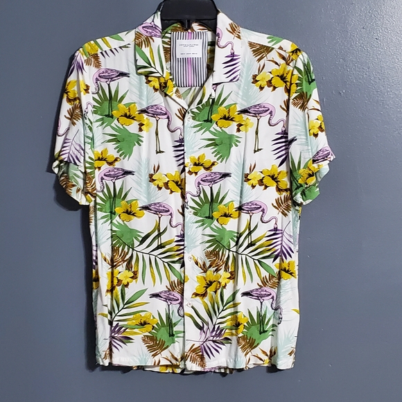 Denim & Flower Other - Denim & Flower Tropical Flamingo Men's Short Sleeve Button Down Shirt Size M